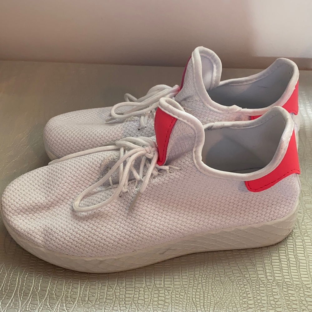 White and hot pink sneakers